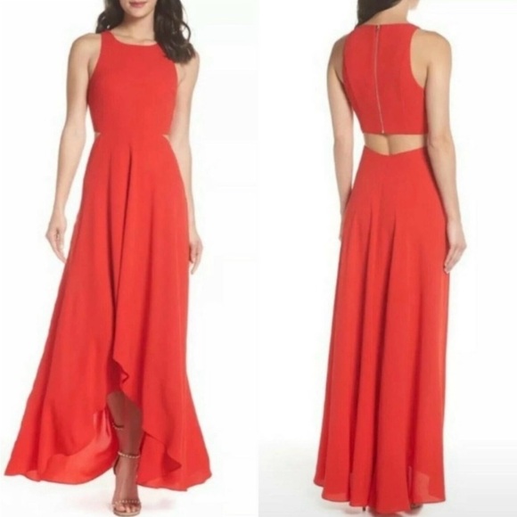 Ali & Jay Bohemian Rhapsody Cutout HiLo Maxi Dress Sleeveless Flowy NWT Red Lrge - Picture 2 of 8